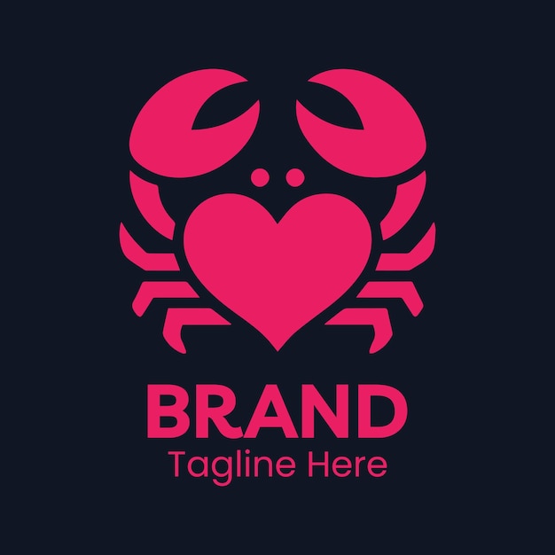 Logotipo de caranguejo em forma de coração para logotipo de vetor de frutos do mar