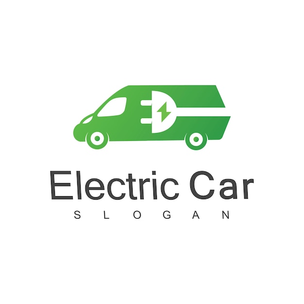 Logotipo de carro elétrico com ícone de plugue e símbolo de parafuso green energy concept