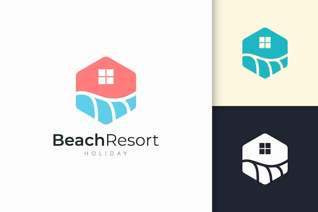 Vetor logotipo de casa ou resort à beira-mar com forma abstrata para imóveis