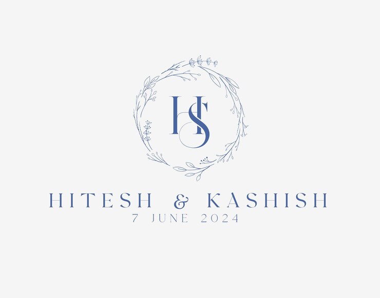 Vetor logotipo de casamento desenho vetorial de coroa de coroa estilo real ilustração de cor azul desenho de crista de monograma