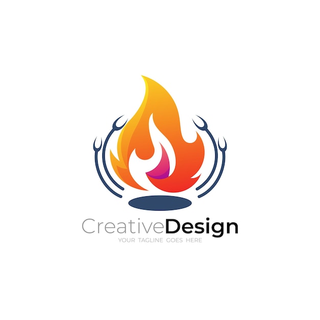 Logotipo de churrasco com design simples vetor fogo e logotipo de garfo