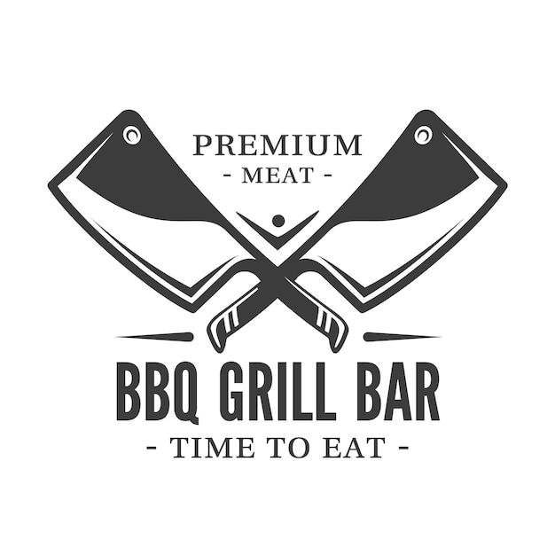 Vetor logotipo de churrasco com facas de carne isoladas no fundo branco