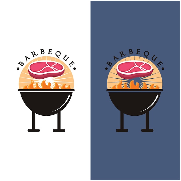 Logotipo de churrasco e ilustração vetorial de símbolo com modelo de slogan