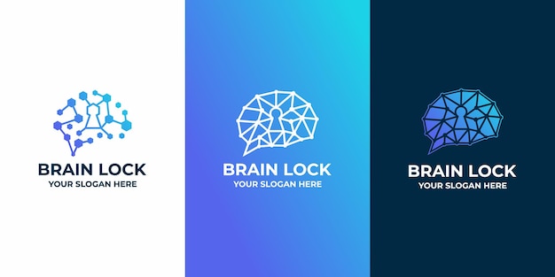 Logotipo de combinação de brain lock com arte de circuito