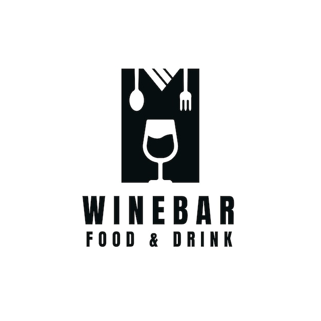 Logotipo de comida e bebida de bar de vinhos com símbolo de silhueta, logotipo para ilustração vetorial de bar e restaurante