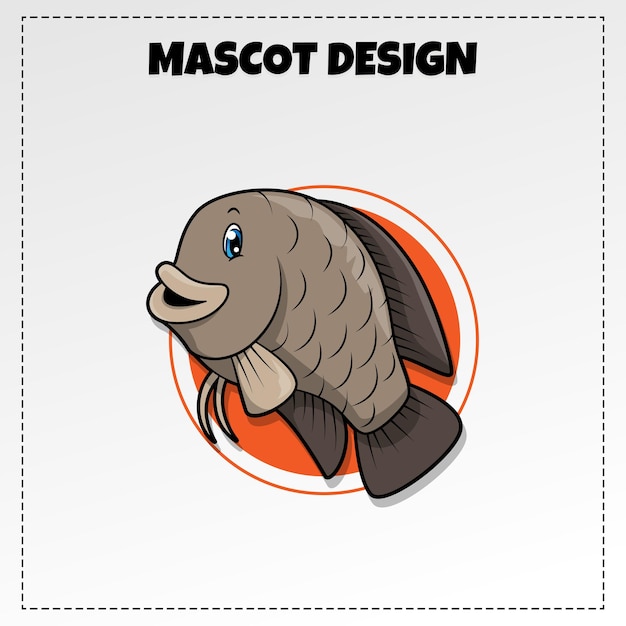 Vetor logotipo de comida gurame ilustração de mascote de peixe design vetorial