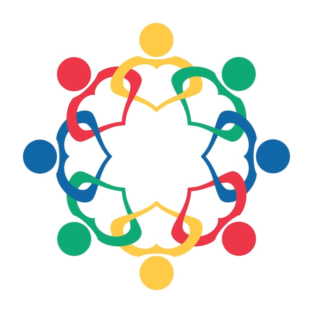 Logotipo de conexão de grupo gráfico vetorialOito pessoas na equipe circlelogo trabalham
