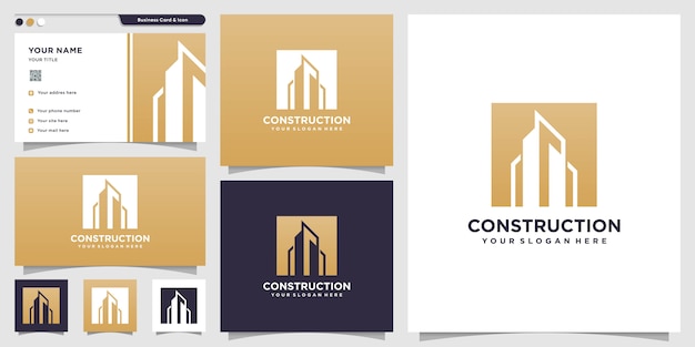 Logotipo de construção com estilo de silhueta e modelo de design de cartão de visita, modelo de logotipo, logotipo de construção, imóveis