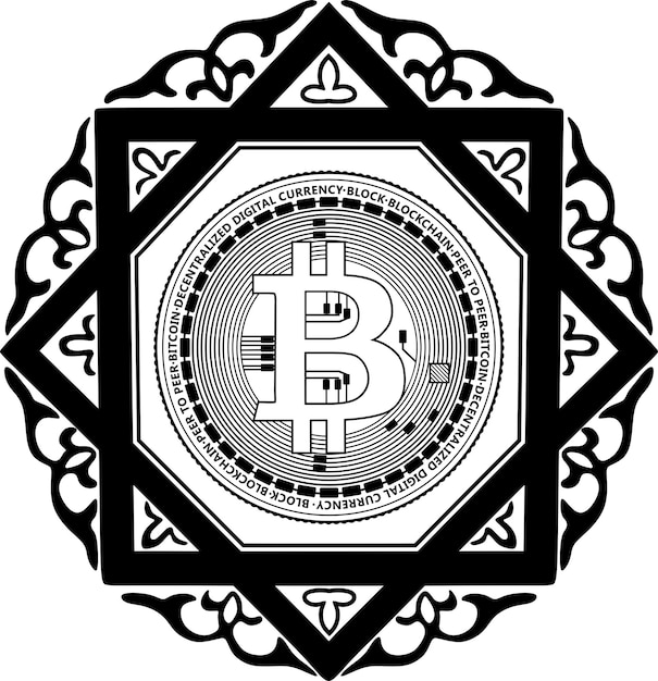 Logotipo de contorno preto bitcoin com silhueta artesanal de moldura floral nº 73