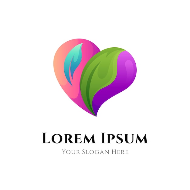 Logotipo de coração ou amor com folha
