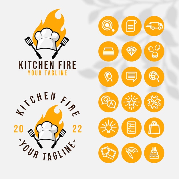 Logotipo de cozinha chef para restaurante de comida e modelo de café com ícone