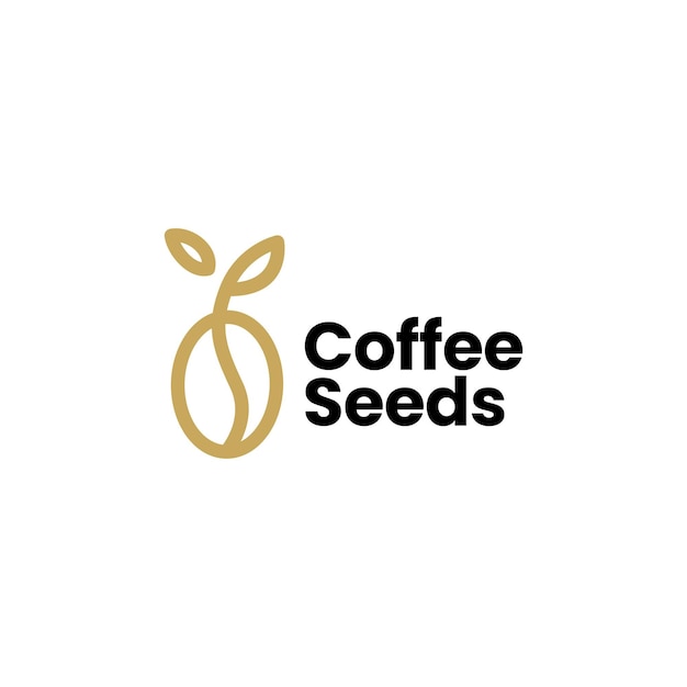 Vetor logotipo de crescimento de planta de broto de feijão de semente de café