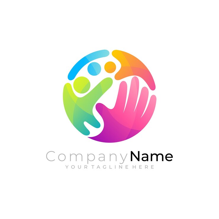 Vetor logotipo de cuidados humanos com logotipos coloridos da comunidade de design de círculo