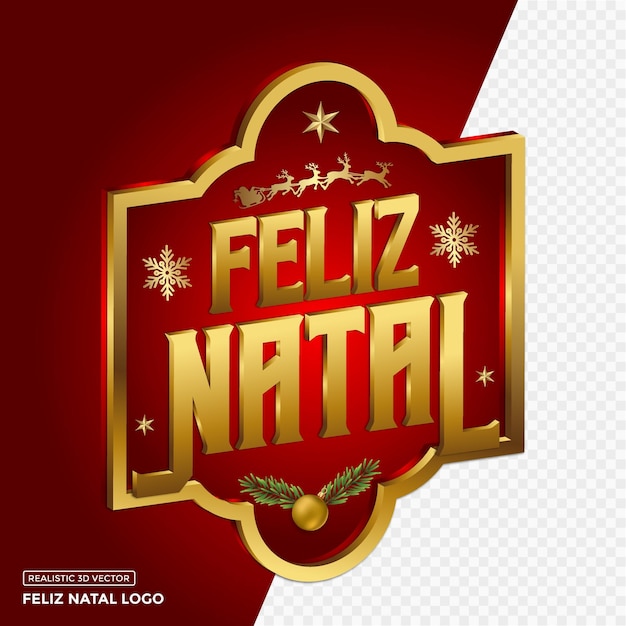 Logotipo de decoração natal feliz 3d dourado e marrom