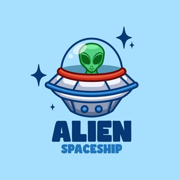 Logotipo de desenho animado de nave espacial alienígena