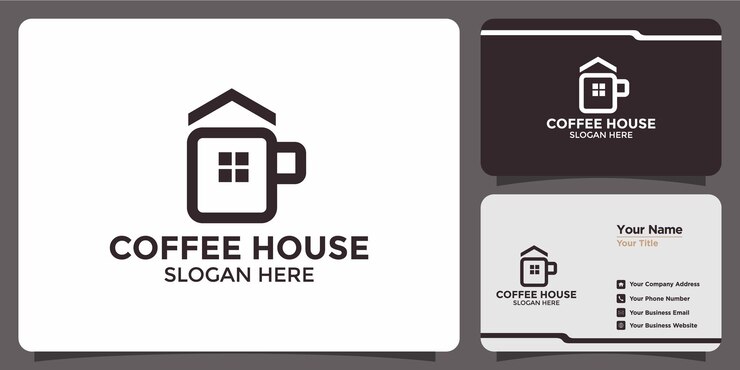 Logotipo de design de casa de café com cartão de visita