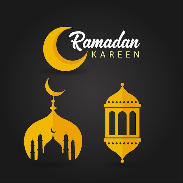 Logotipo de design de fundo ramadhan kareem fundo islâmico com lanterna de lua crescente e mesquita