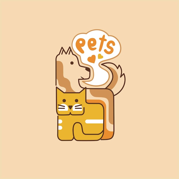 Logotipo de design simples de cachorro e gato animais de estimação bonitos dos desenhos animados logotipo de cor da clínica veterinária tamplate