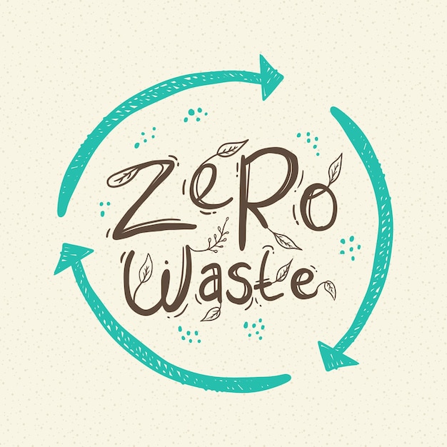 Logotipo de desperdício zero com símbolo de reciclagem ilustração vetorial desenhada à mão
