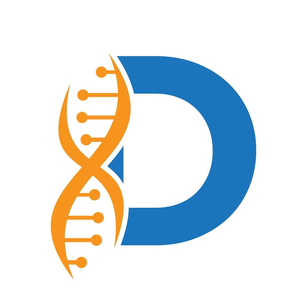 Logotipo de DNA na letra D Modelo de vetor para o símbolo de cuidados de saúde