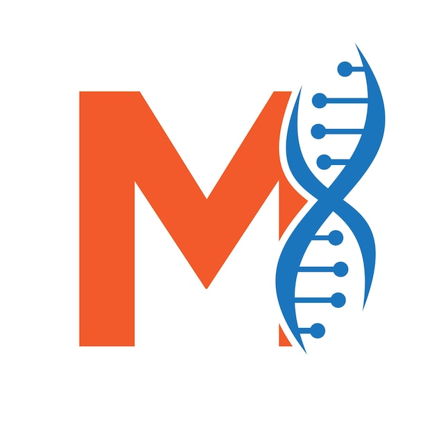 Logotipo de dna na letra m modelo de vetor para o símbolo de saúde