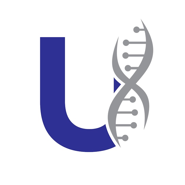 Logotipo de dna na letra u modelo de vetor para o símbolo de saúde