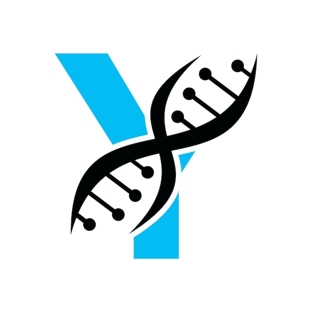 Vetor logotipo de dna na letra y modelo de vetor para o símbolo de cuidados de saúde