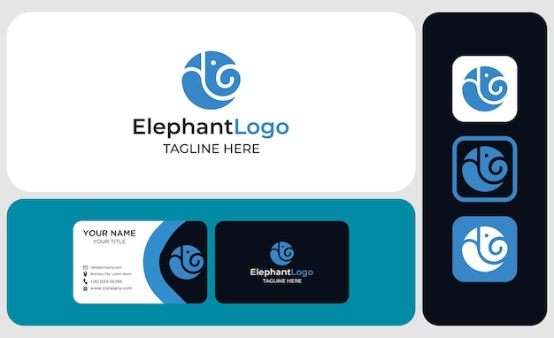 Vetor logotipo de elefante abstrato e modelo de cartão de visita