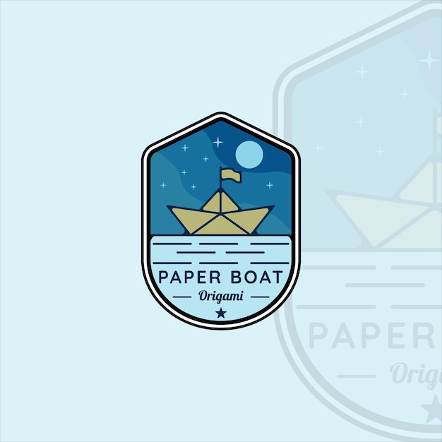 Vetor logotipo de emblema de barco de papel vintage com ilustração de vetor de arte de linha de contorno gráfico de ícone de modelo