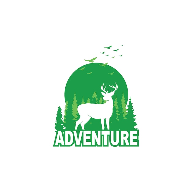 Logotipo de emblema de vetor de design de floresta de aventura e vetor de design de acampamento vetor premium