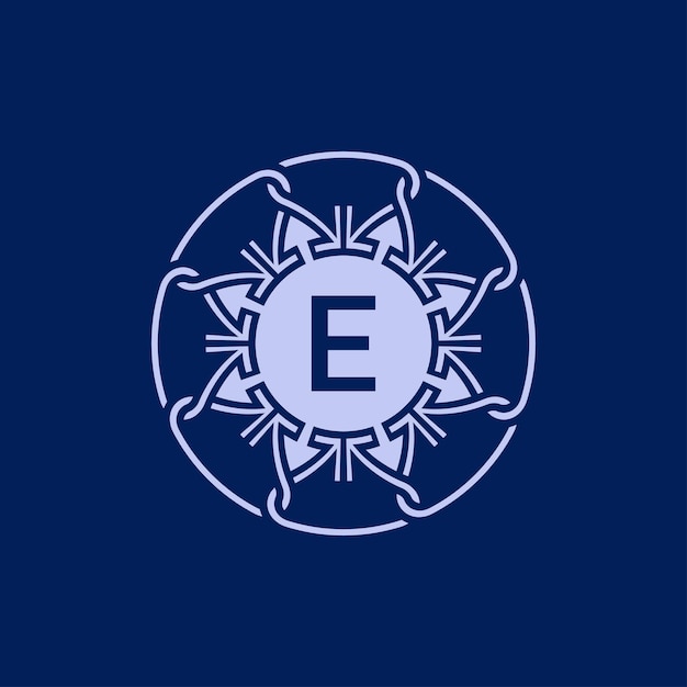 Logotipo de emblema ornamental exclusivo e elegante da letra inicial e do círculo