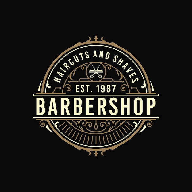 Logotipo de emblema ornamental vintage da barbearia