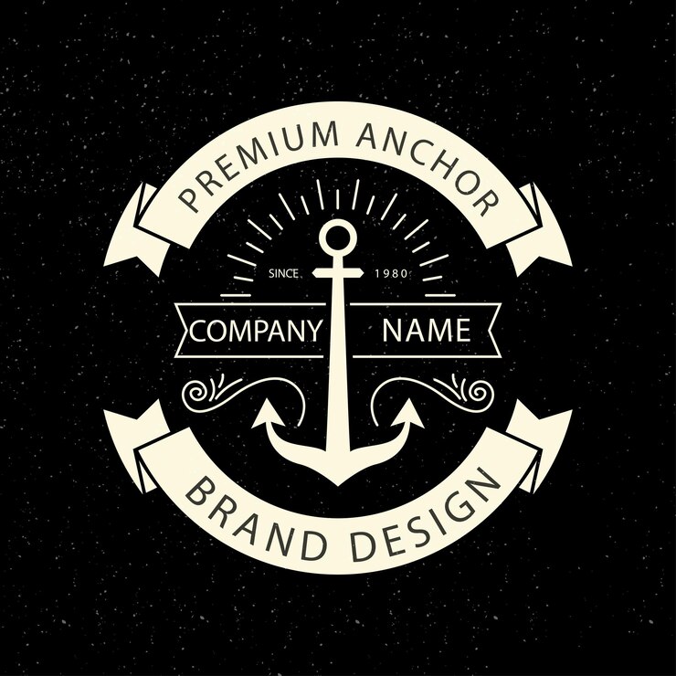 Vetor logotipo de emblemas retrô marinhos com modelo de logotipo de âncora de âncora