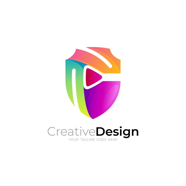 Logotipo de escudo abstrato com design de segurança colorido 3d