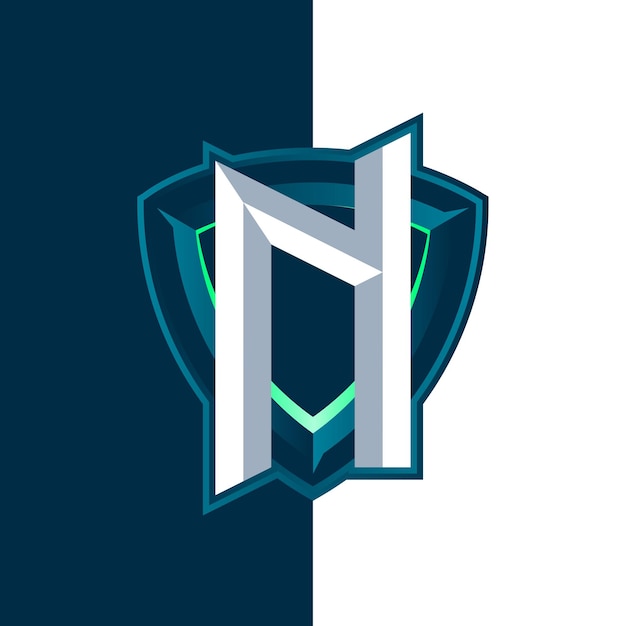 Logotipo de escudo de esports de letra n