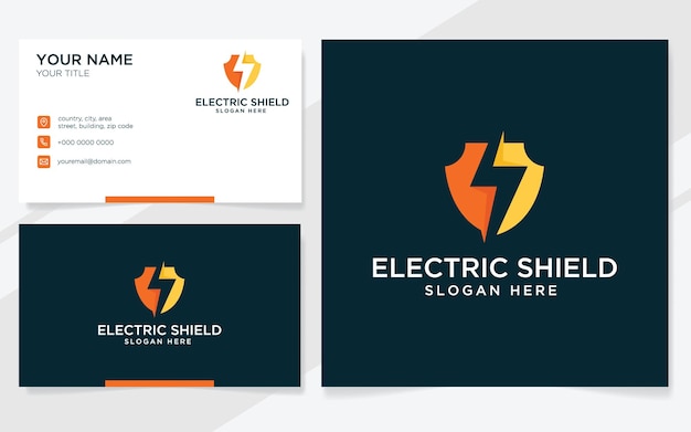 Logotipo de escudo elétrico adequado para empresa com modelo de cartão de visita