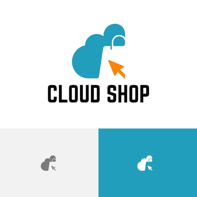 Logotipo de espaço negativo de compras on-line para dispositivos móveis da cloud shop