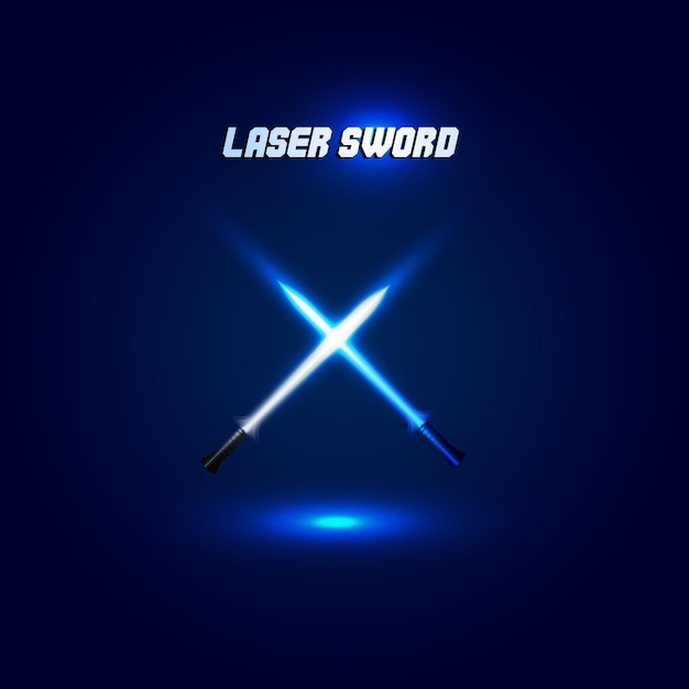 Logotipo de espadas de luz cruzadas isoladas logotipo de arma de filme futurista sabre com ícone de força de fogo sinais de sabre de luz ilustração em vetor de espada longa de néon brilhante scifi