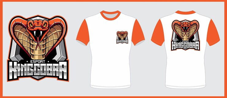 Vetor logotipo de esportes king cobra com maquiagem de camiseta