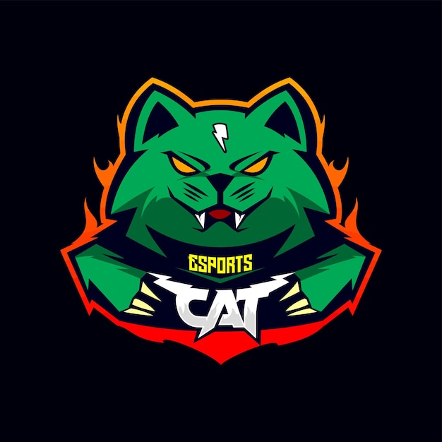 Logotipo de esports de mascote de gato verde