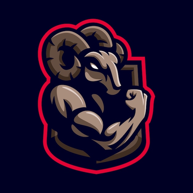 Logotipo de esports de mascote de músculo de carneiro ou cabra