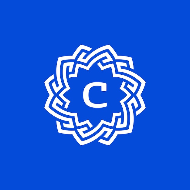 Vetor logotipo de estrutura de círculo de borda ornamental com a letra inicial c.