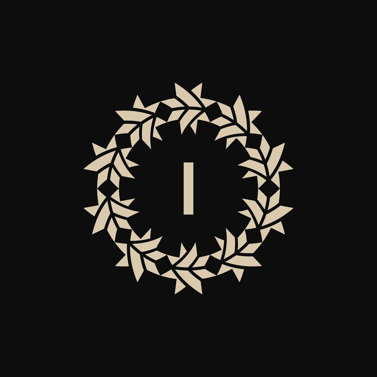 Vetor logotipo de estrutura de círculo de borda ornamental com a letra inicial i.