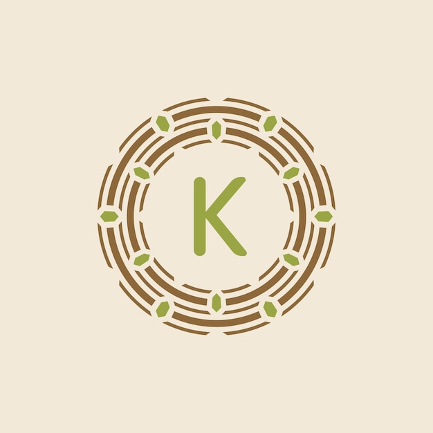 Vetor logotipo de estrutura de círculo de borda ornamental com a letra inicial k.