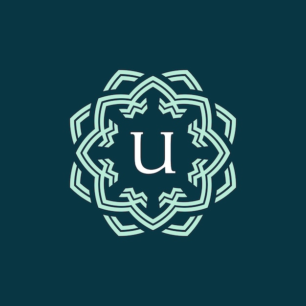 Logotipo de estrutura de círculo de borda ornamental com letra inicial U.