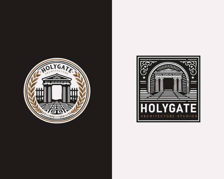 Vetor logotipo de estúdio de arquitetura de porta antiga clássica para empresa de negócios