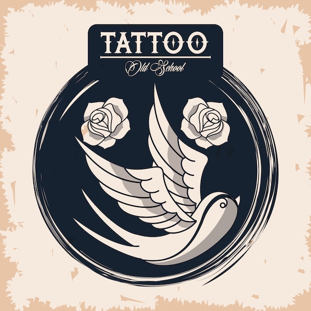 Logotipo de estúdio de tatuagem de pássaro e rosas