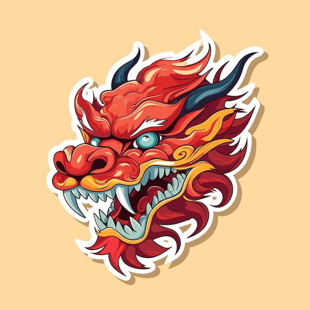 Logotipo de etiqueta de personagem de dragão estilo plano de desenho animado estilizado símbolo de ilustração vetorial ano novo