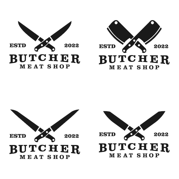 Logotipo de faca de açougueiro definido em estilo vintage