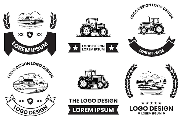 Vetor logotipo de fazendas e campos em estilo de arte de linha plana isolado em fundo